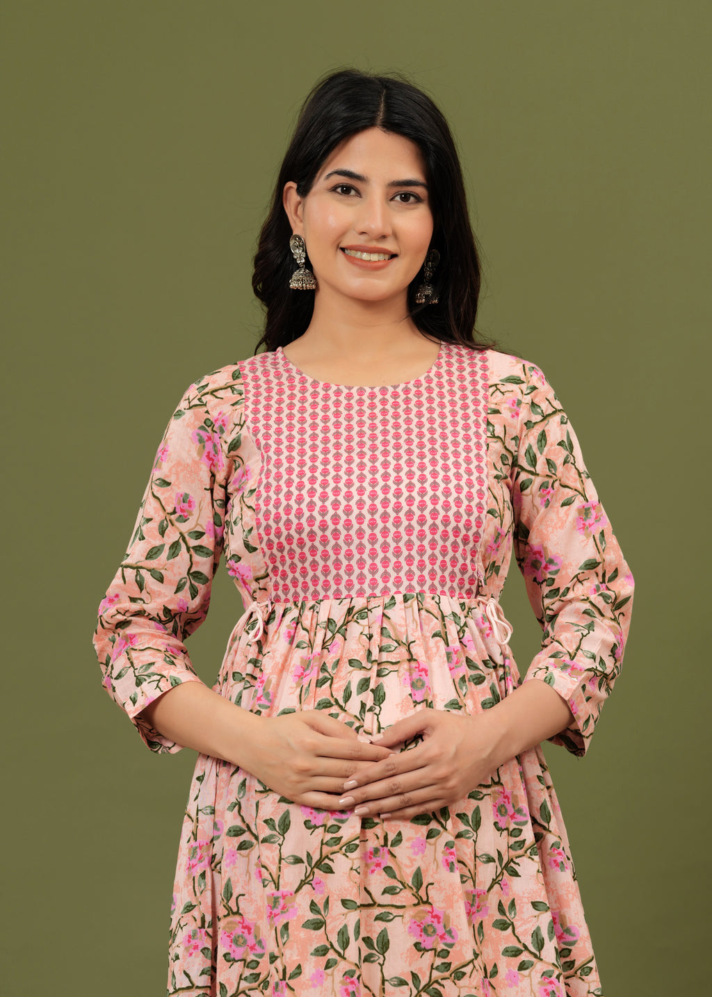 Soft Cotton Pink Floral Maternity Dress for Moms-to-Be