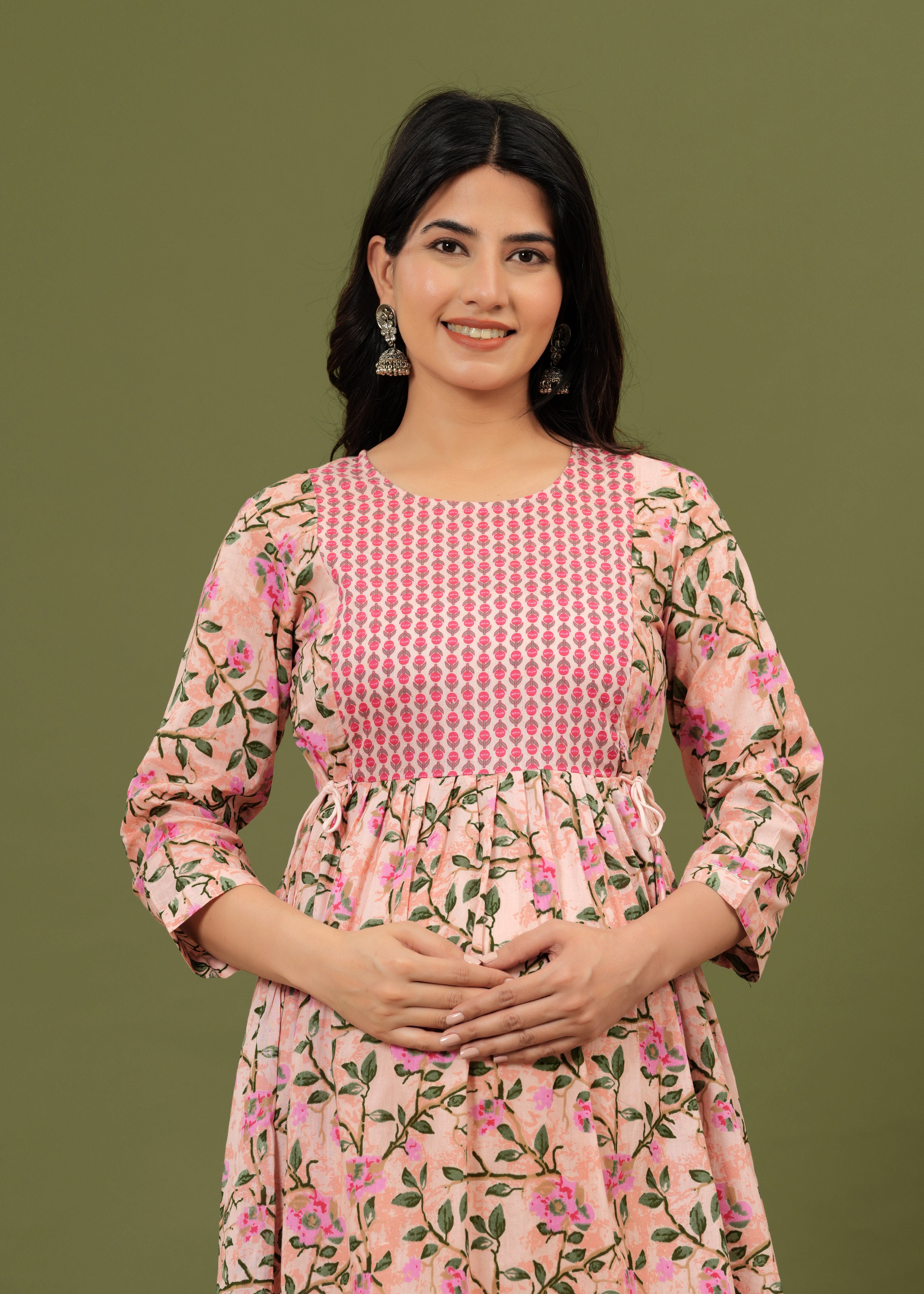 Soft Cotton Pink Floral Maternity Dress for Moms-to-Be