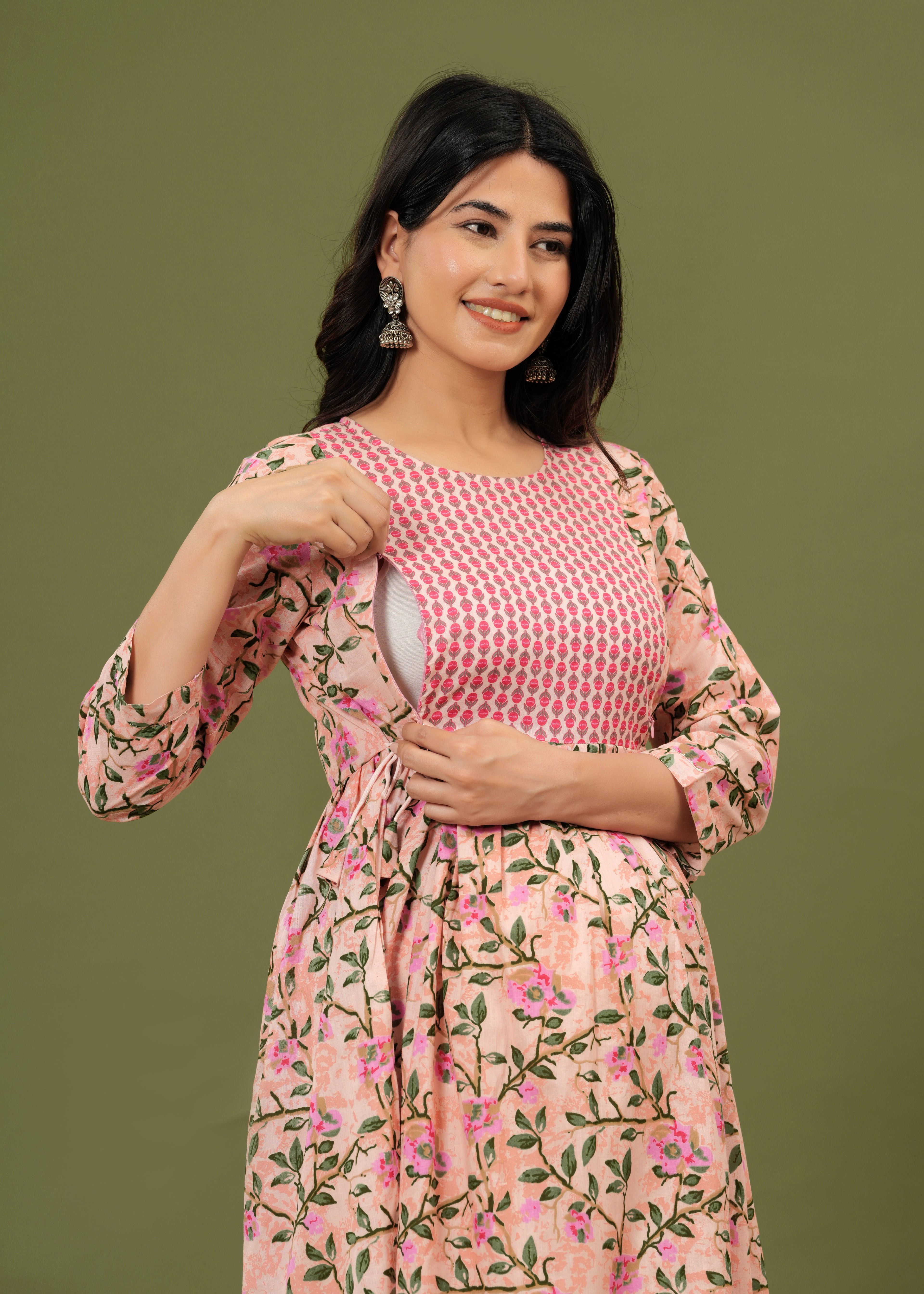 Soft Cotton Pink Floral Maternity Dress for Moms-to-Be