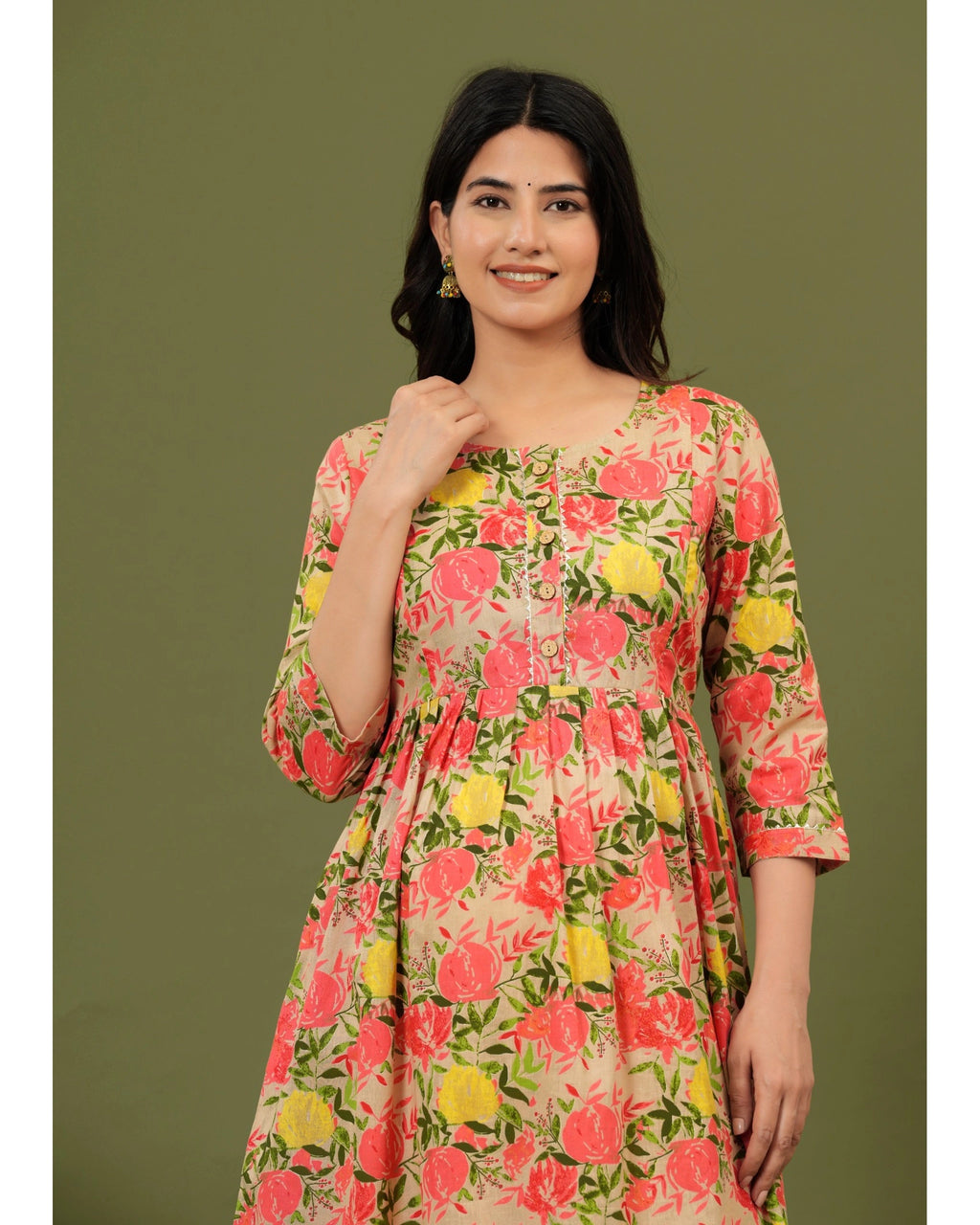 Rose Bloom Cotton Maternity & Feeding Dress – Comfortable Fit