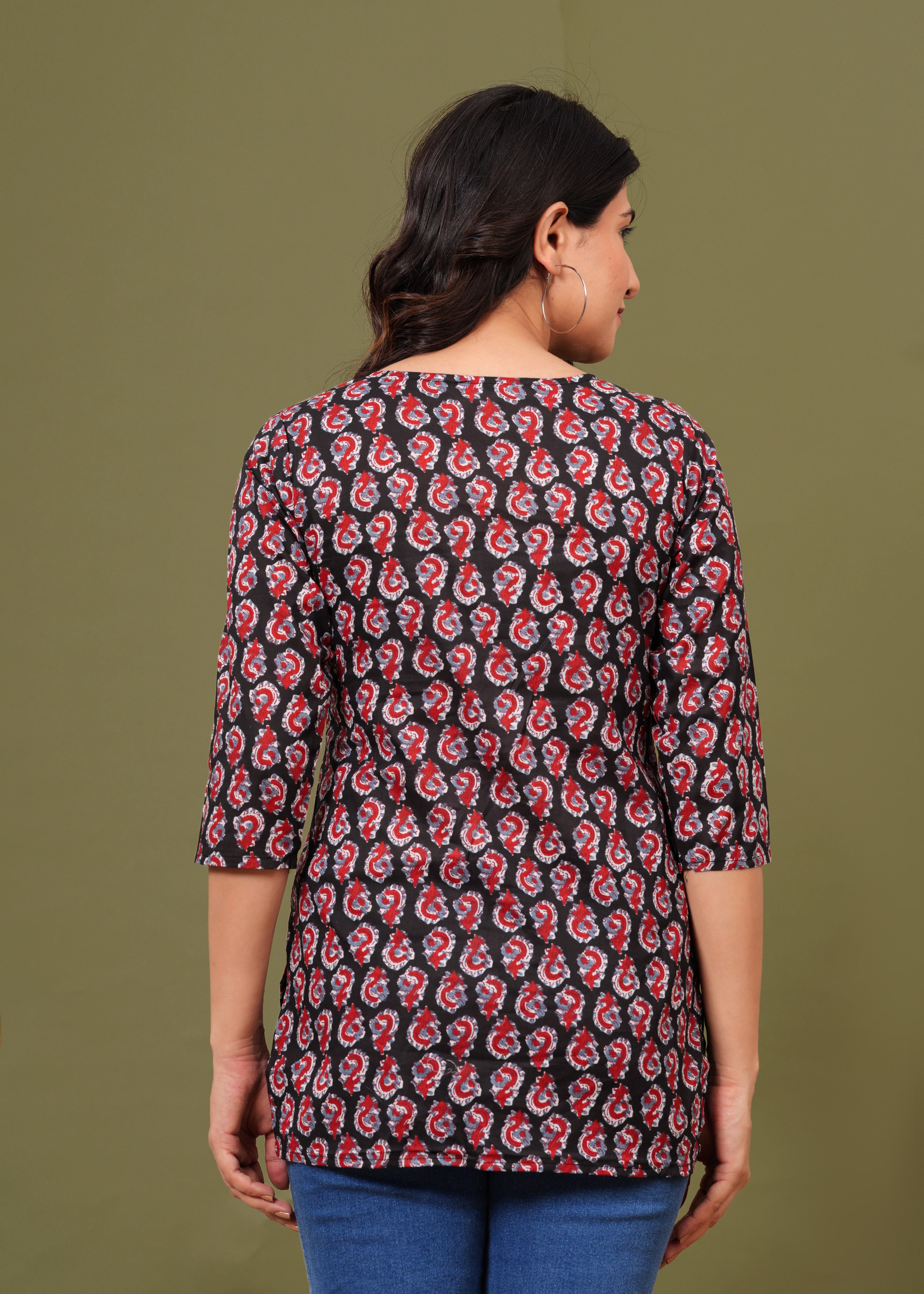 Black & Red Paisley Printed Crepe Top for Women