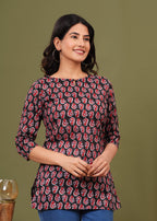 Black & Red Paisley Printed Crepe Top for Women