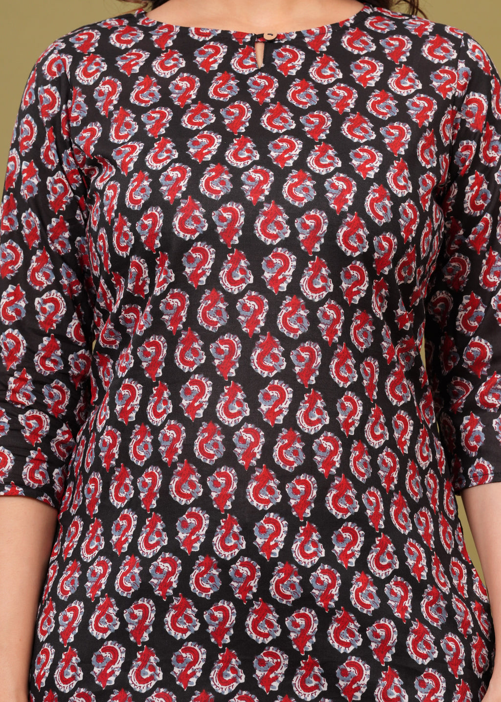 Black & Red Paisley Printed Crepe Top for Women