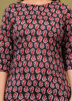 Black & Red Paisley Printed Crepe Top for Women