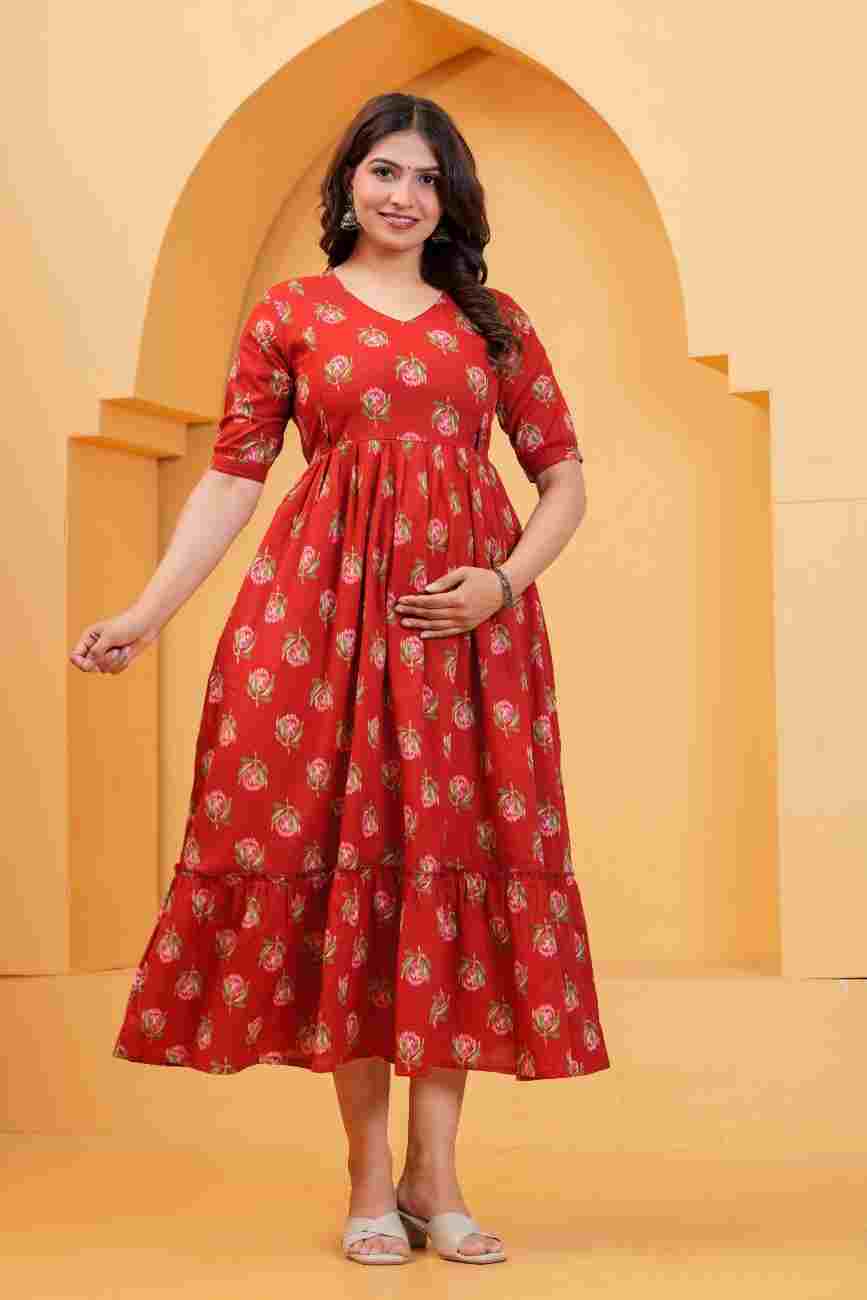 Clothycorp Red Floral Printed Maternity Maxi Dress for Women