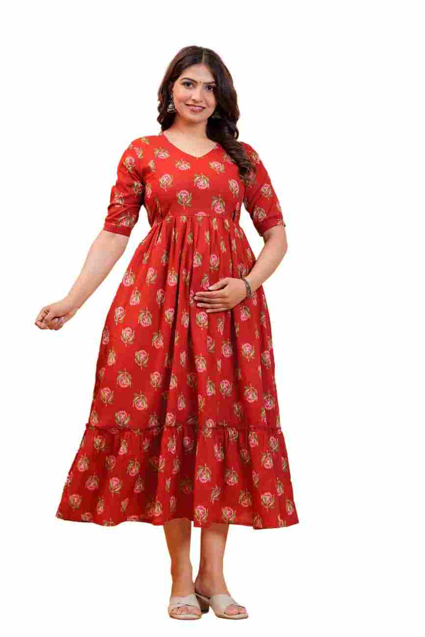 Clothycorp Red Floral Printed Maternity Maxi Dress for Women