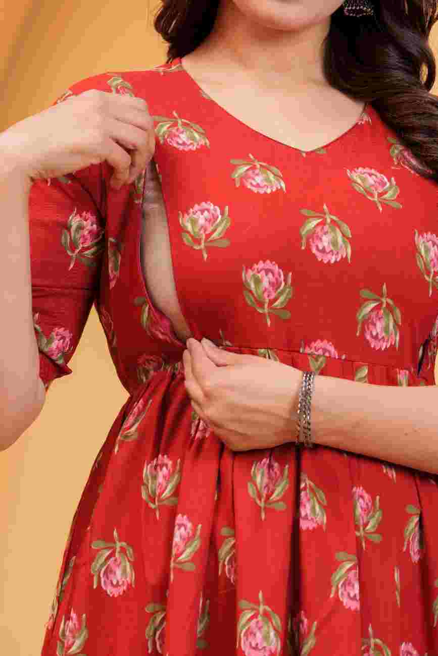 Clothycorp Red Floral Printed Maternity Maxi Dress for Women