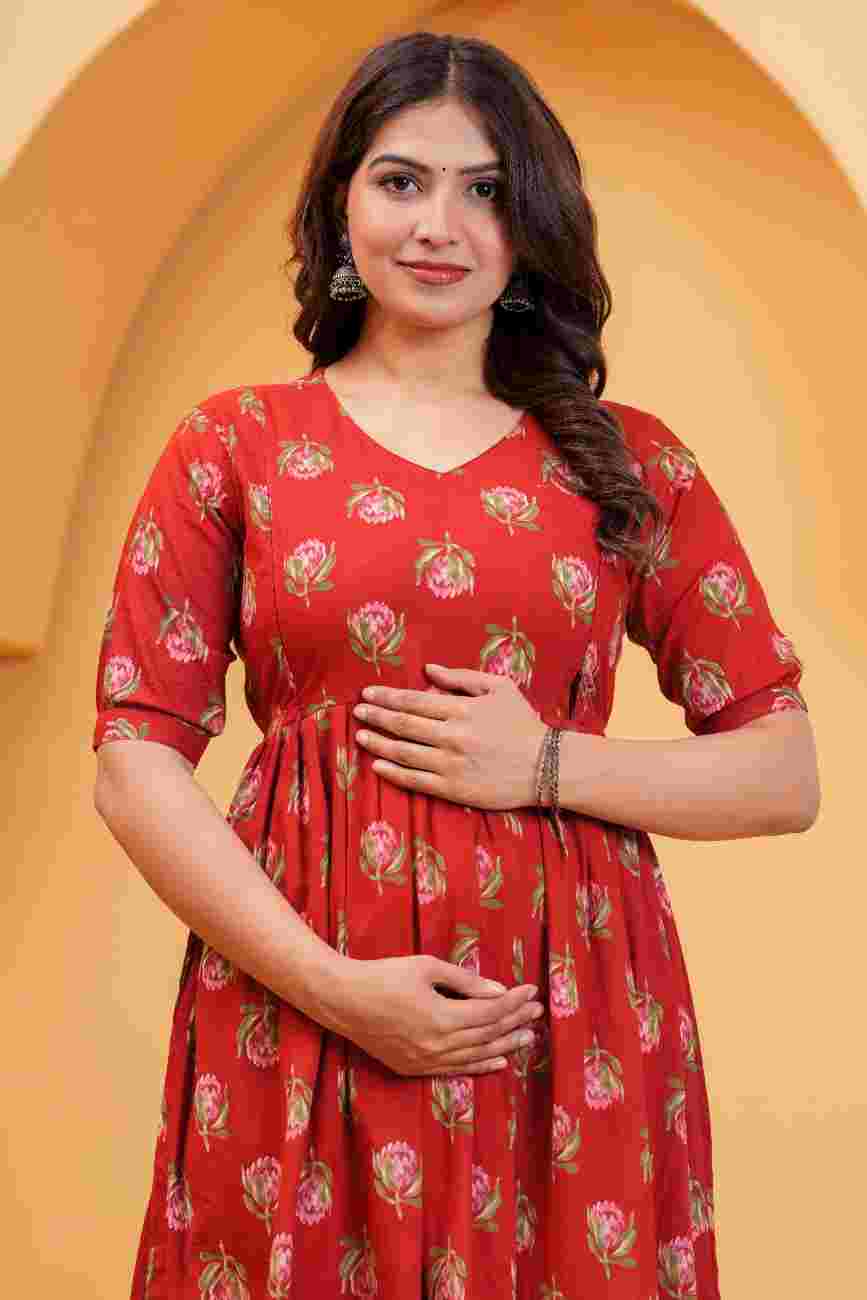 Clothycorp Red Floral Printed Maternity Maxi Dress for Women