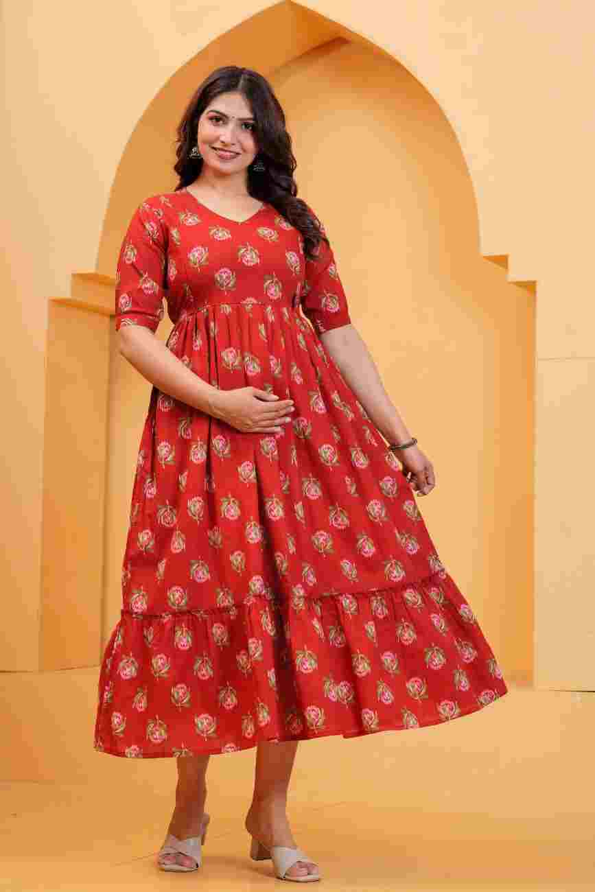 Clothycorp Red Floral Printed Maternity Maxi Dress for Women