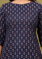 Navy Blue Regular Fit Cotton Top with All-Over Print