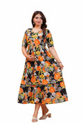 Clothycorp Black and Orange Floral Printed Maternity Maxi Dress for Women