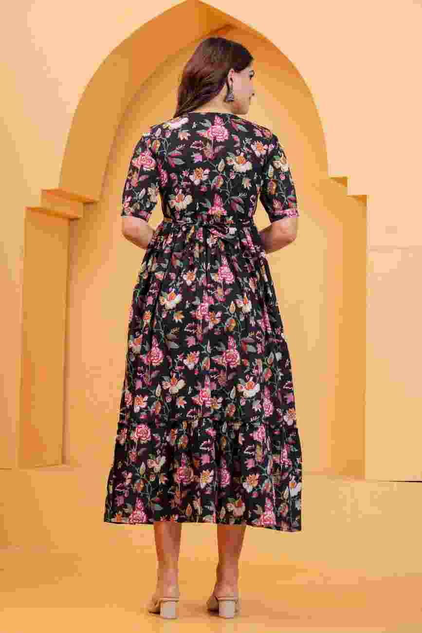 Clothycorp Black Floral Printed Maternity Maxi Dress for Women