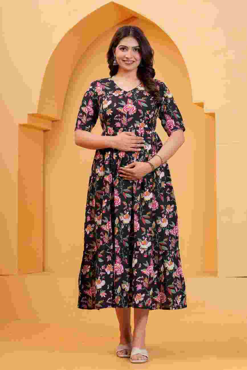 Clothycorp Black Floral Printed Maternity Maxi Dress for Women