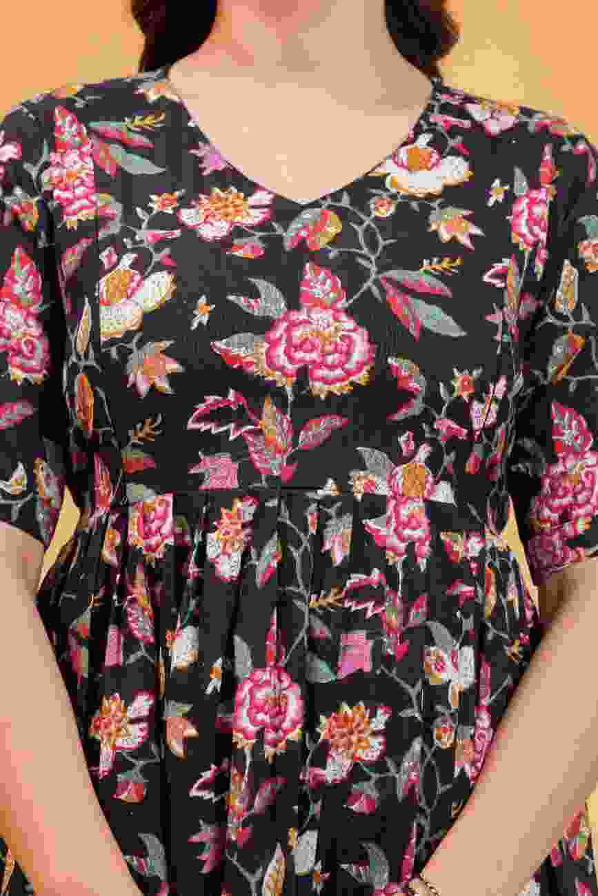 Clothycorp Black Floral Printed Maternity Maxi Dress for Women