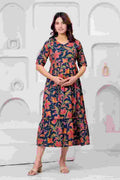 Clothycorp Navy Blue Floral Printed Maternity & Feeding Dress for Women
