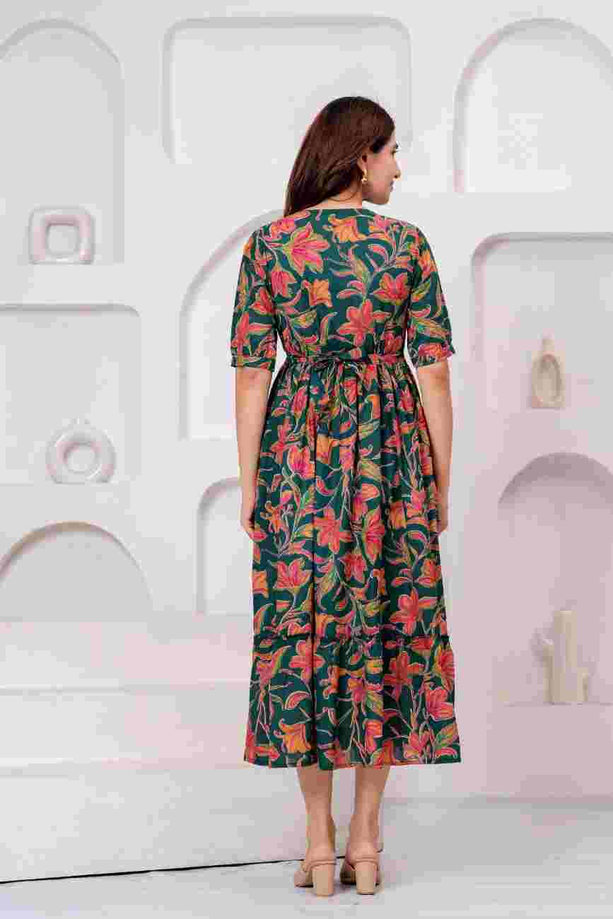 Clothycorp Green Floral Printed Maternity & Feeding Dress for Women