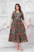 Clothycorp Green Floral Printed Maternity & Feeding Dress for Women