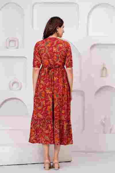 Clothycorp Red Floral Printed Maternity & Feeding Dress for Women