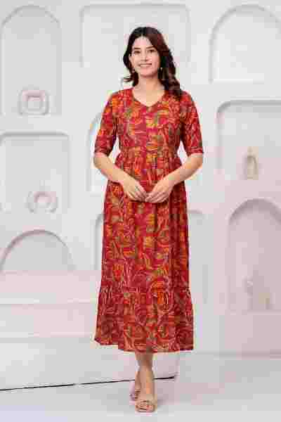 Clothycorp Red Floral Printed Maternity & Feeding Dress for Women