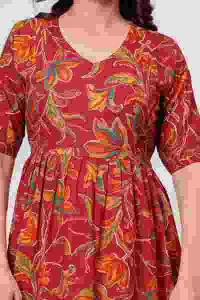 Clothycorp Red Floral Printed Maternity & Feeding Dress for Women