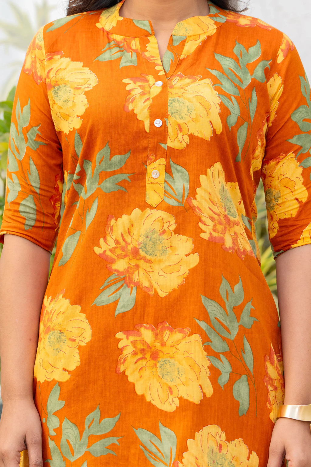 Orange Floral Printed Cotton Co-ord Set Set for Women