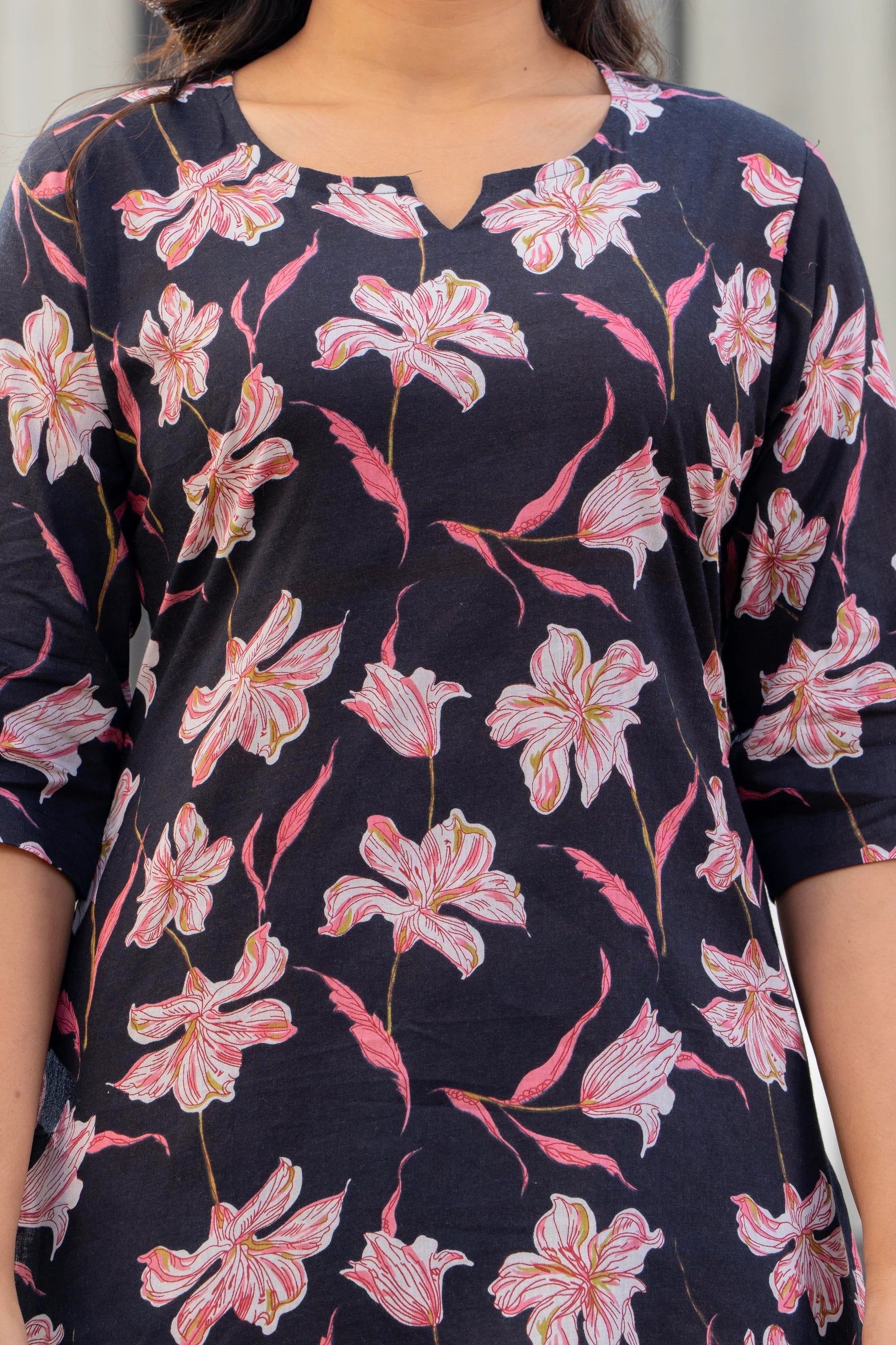 Black Floral Cotton Night Suit for Women – Soft & Breathable Loungewear Set