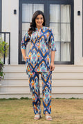 Indigo Ikat Printed Cotton Co-ord Set Set for Women