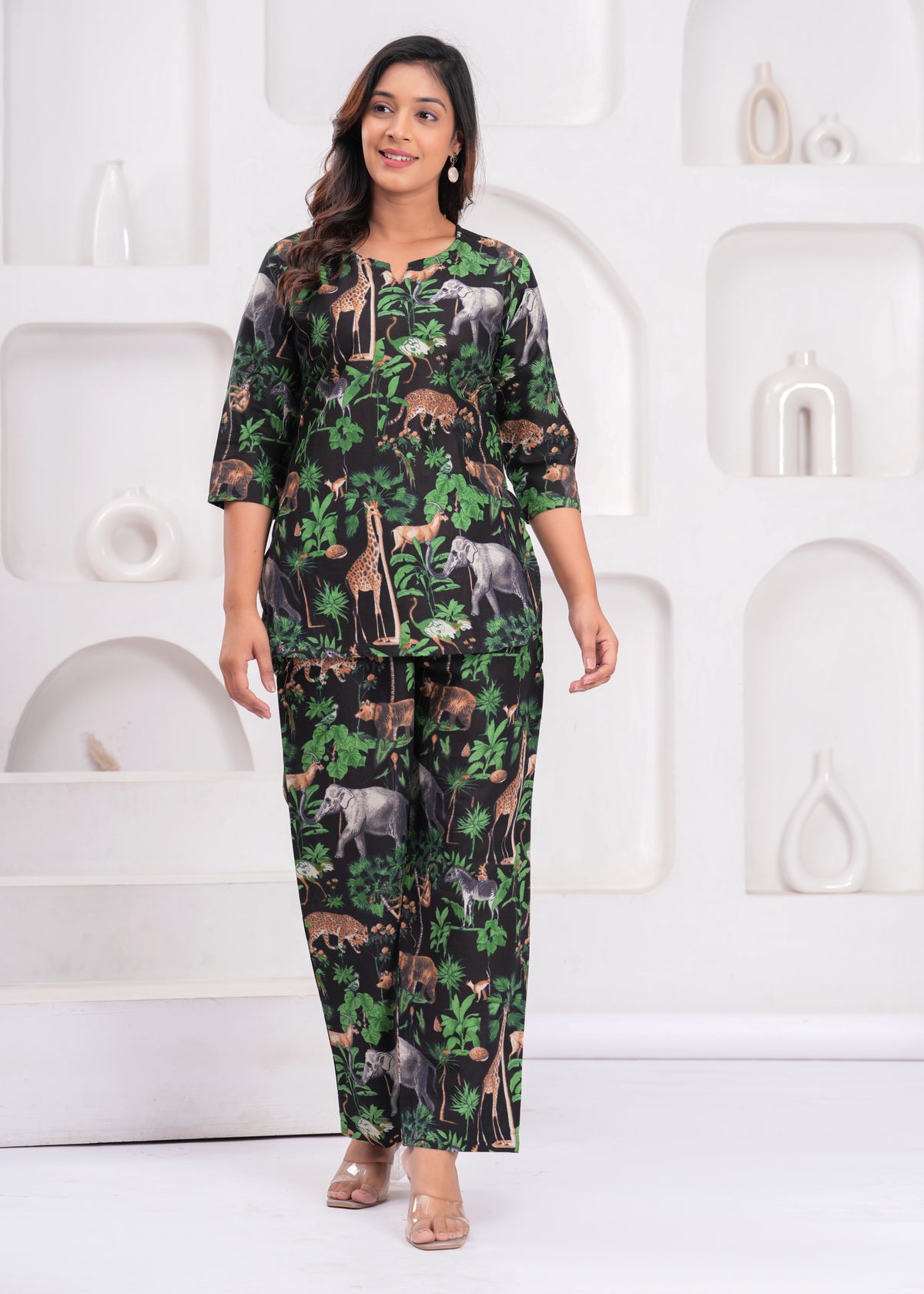 Black Jungle Animal Print Women's Co-Ord Set