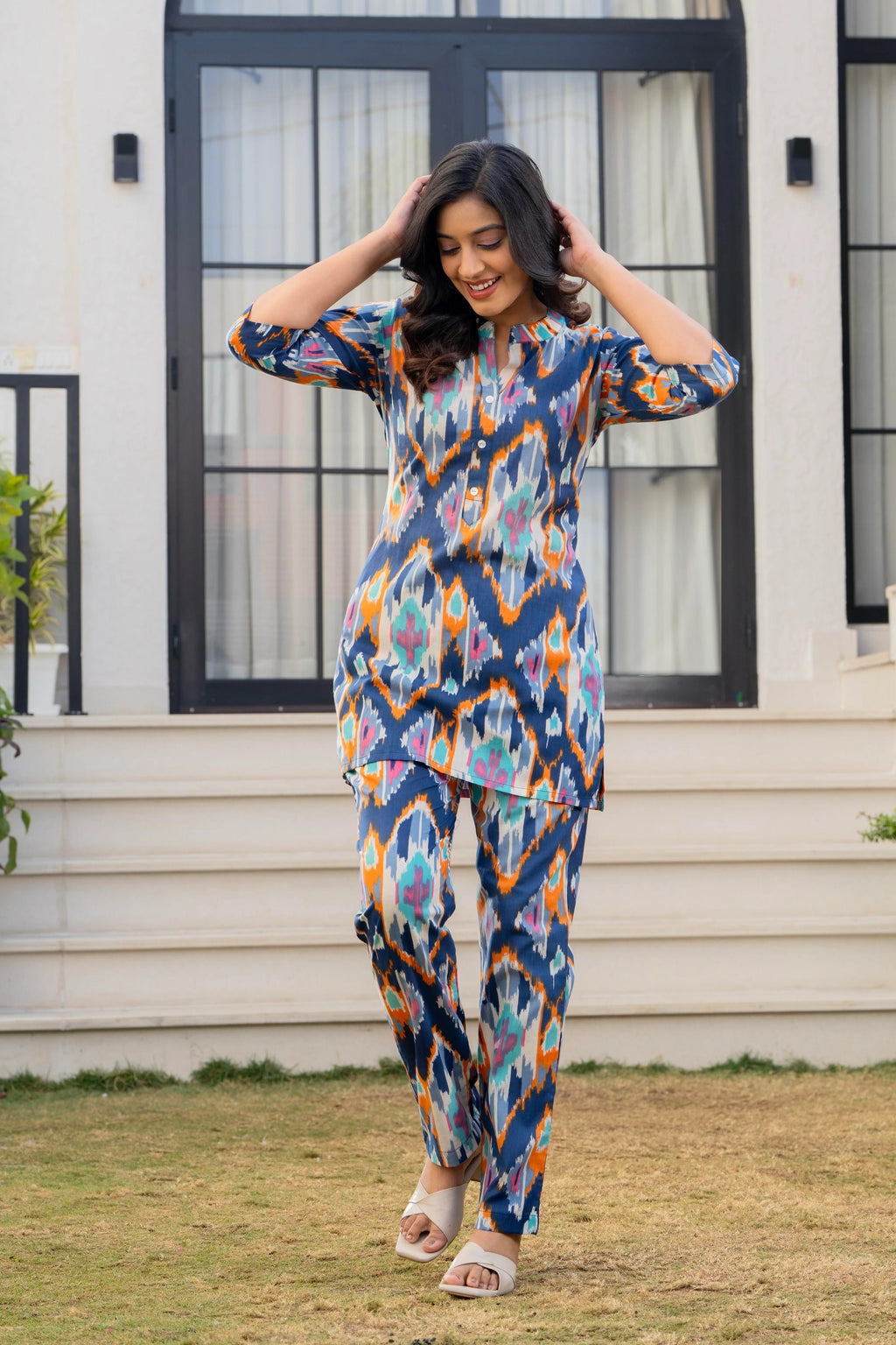 Indigo Ikat Printed Cotton Co-ord Set Set for Women