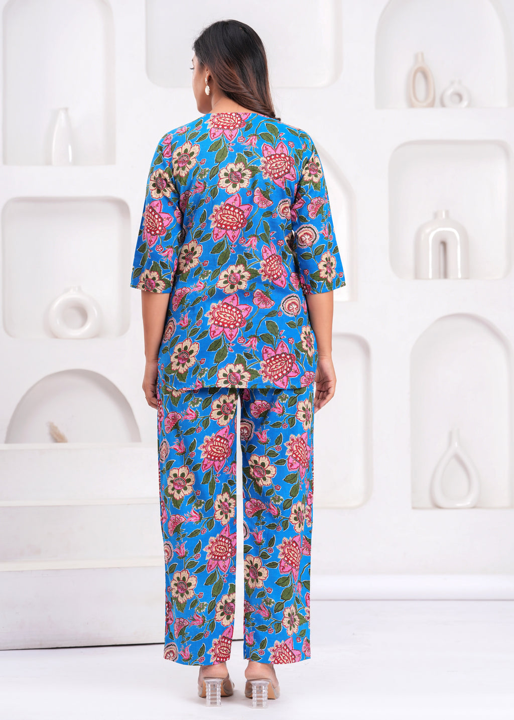 Blue Floral Print Women's Co-Ord Set