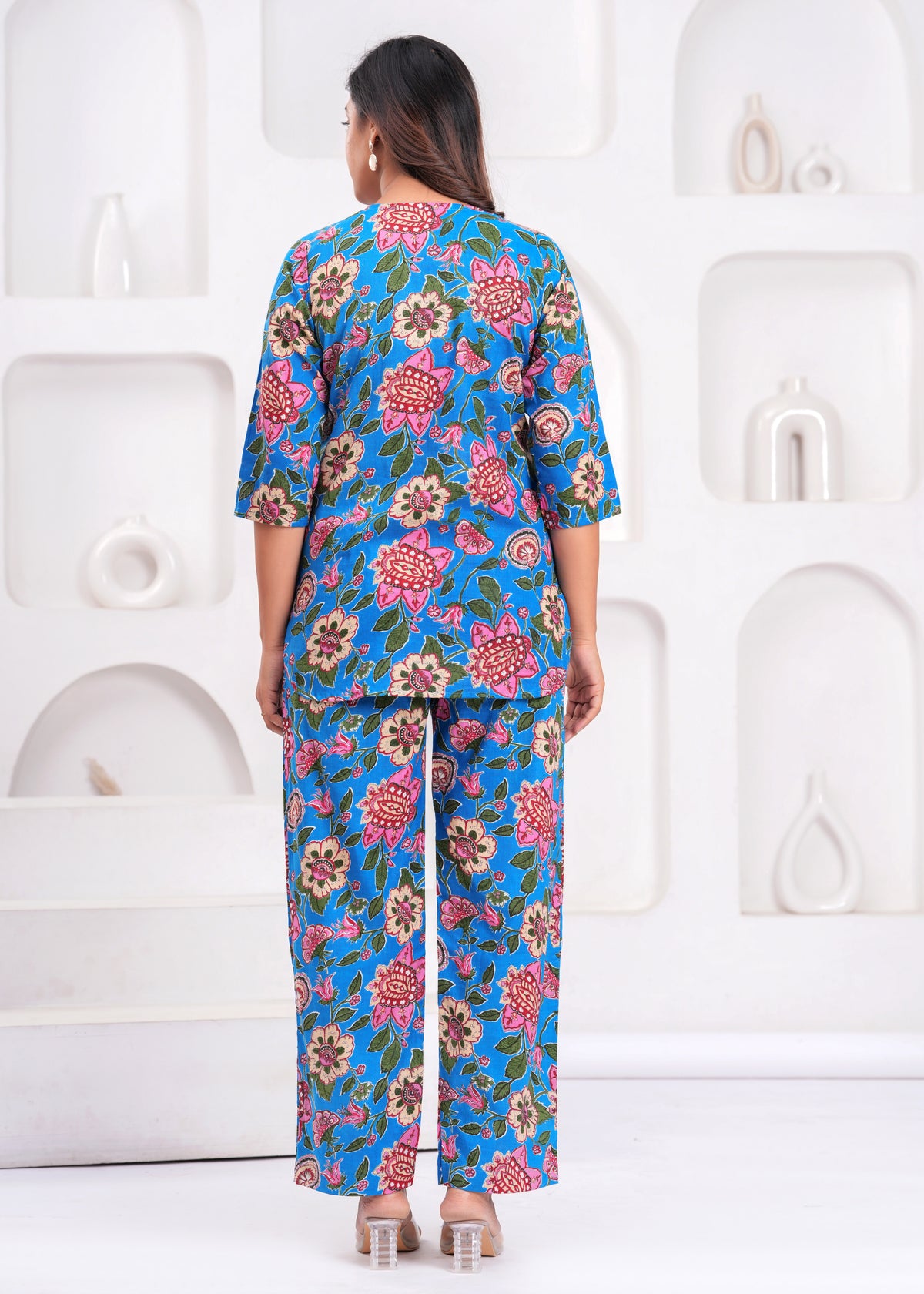 Blue Floral Print Women's Co-Ord Set
