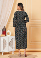 Dark Green Cotton Maternity & Nursing Midi Dress