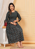 Dark Green Cotton Maternity & Nursing Midi Dress