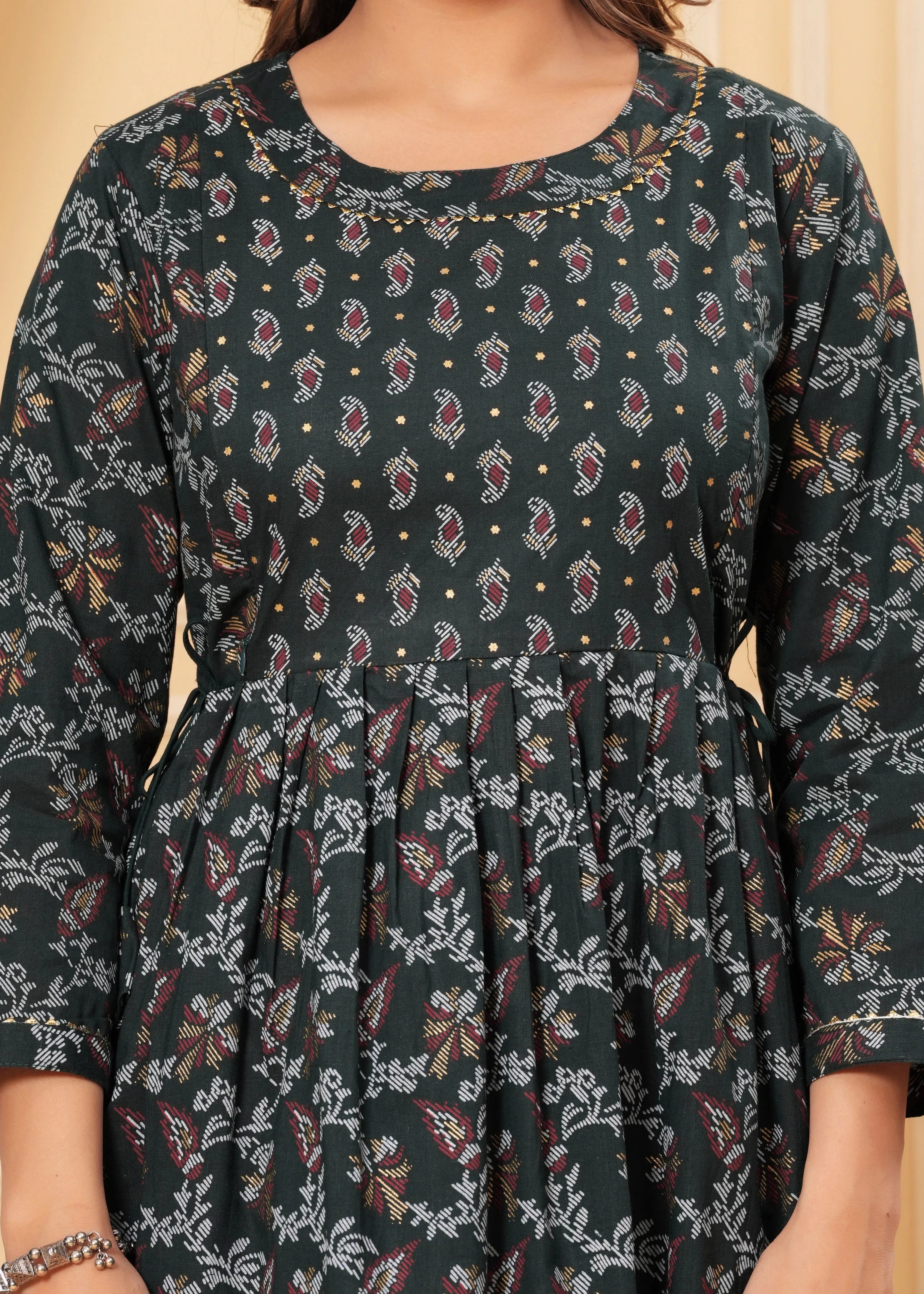 Dark Green Cotton Maternity & Nursing Midi Dress