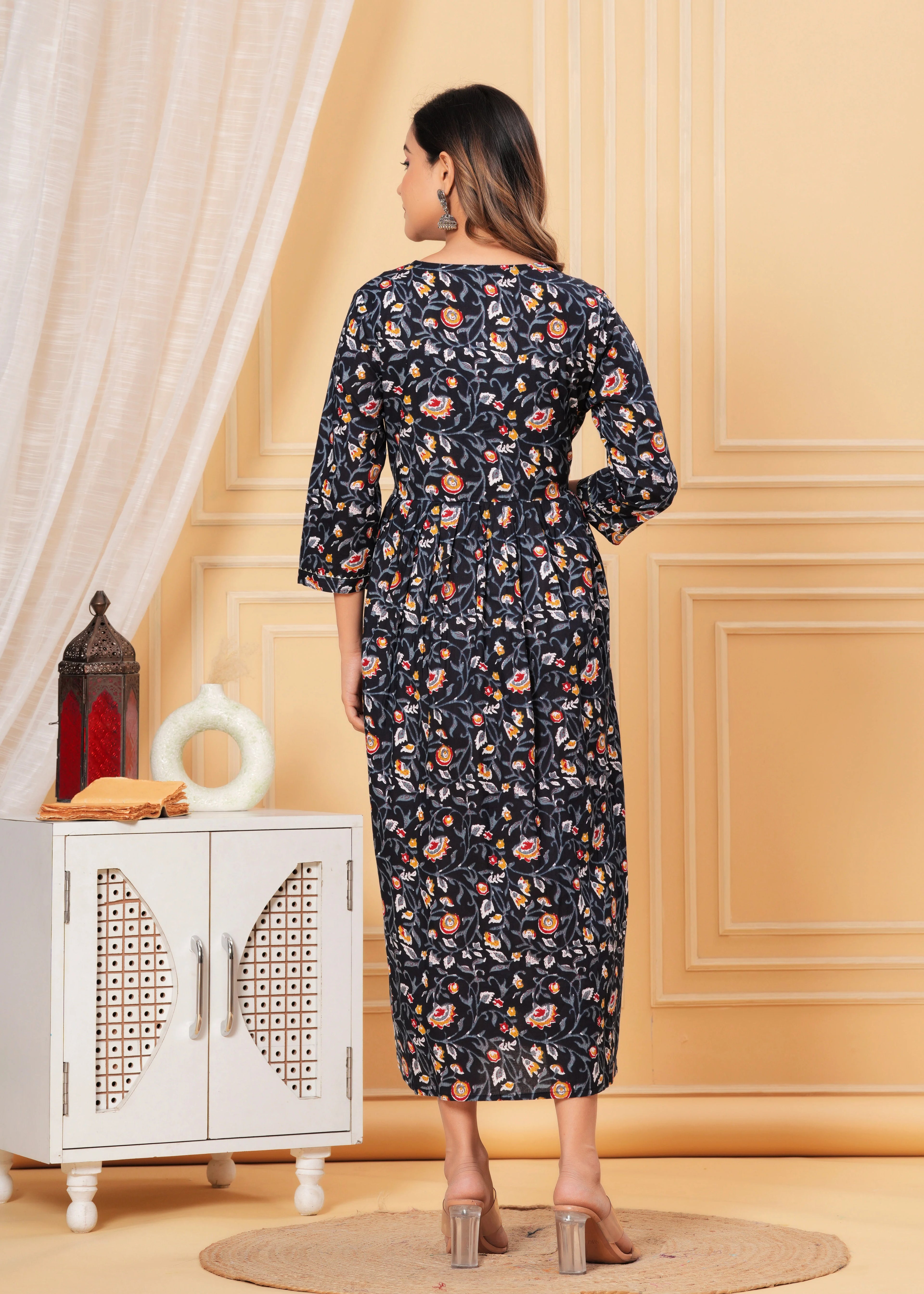 Nevi Blue Floral Cotton Maternity & Nursing Midi Dress