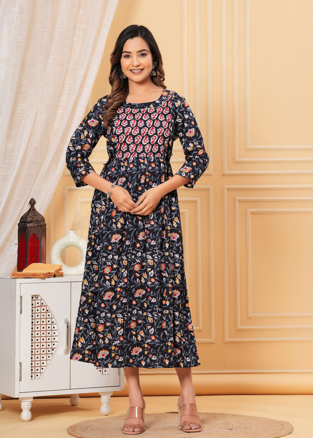 Nevi Blue Floral Cotton Maternity & Nursing Midi Dress