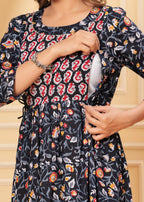 Nevi Blue Floral Cotton Maternity & Nursing Midi Dress