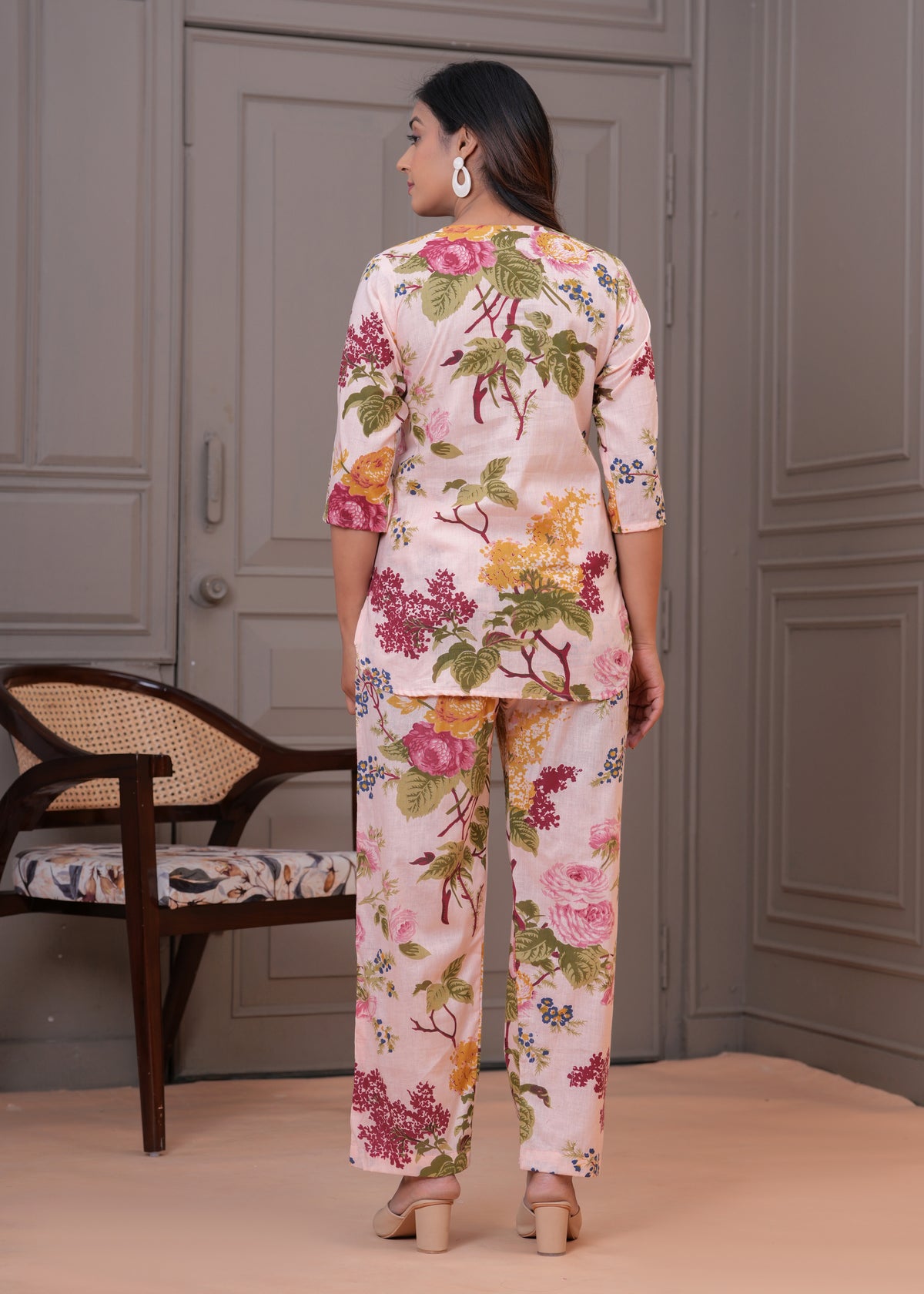 Pink Floral Printed Women's Co-Ord Set