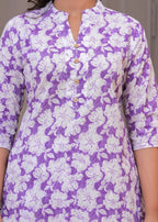 Lavender Floral Printed Cotton Night Suit for Women – Soft & Comfortable Sleepwear Set