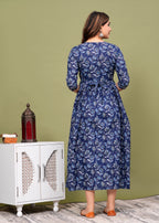 Printed Navy Blue Feeding Dress for New Moms & Moms-to-Be