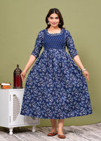 Printed Navy Blue Feeding Dress for New Moms & Moms-to-Be