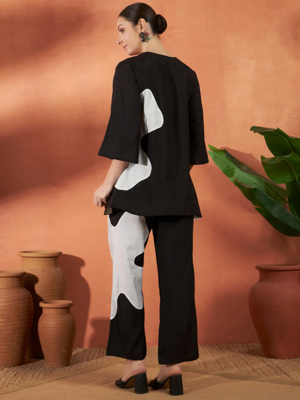 Black & White Abstract Print Co-Ord Set for Women