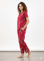 Comfort Fit Maroon Cotton Night Suit for Women
