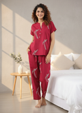 Comfort Fit Maroon Cotton Co-ord Set for Women