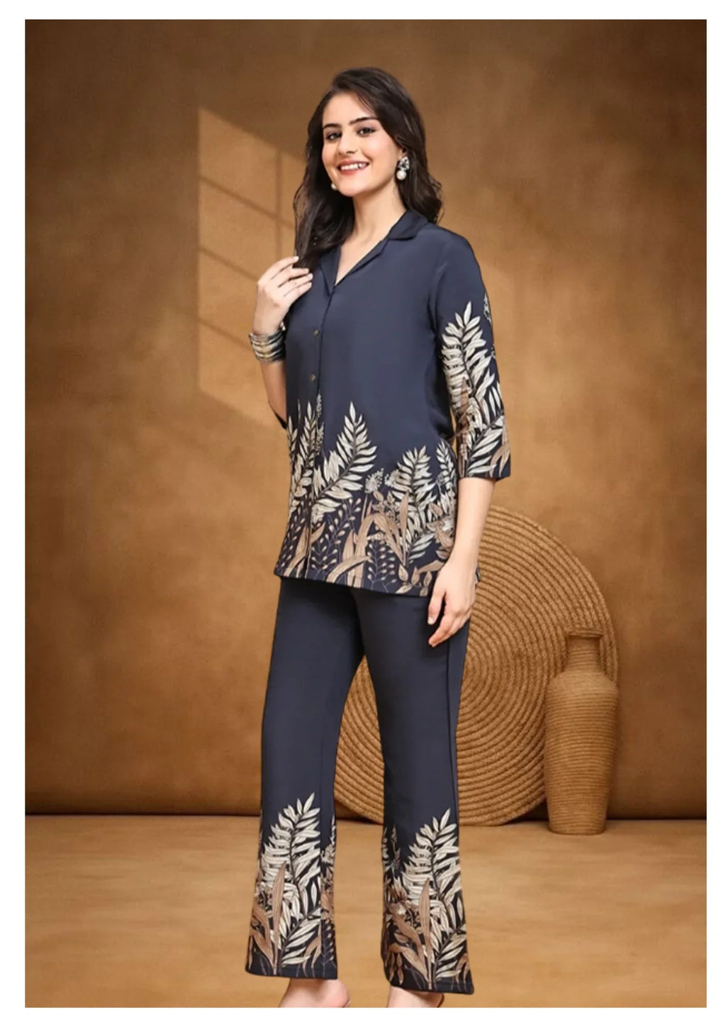 Navy Botanical Print Co-Ord Set for Women.