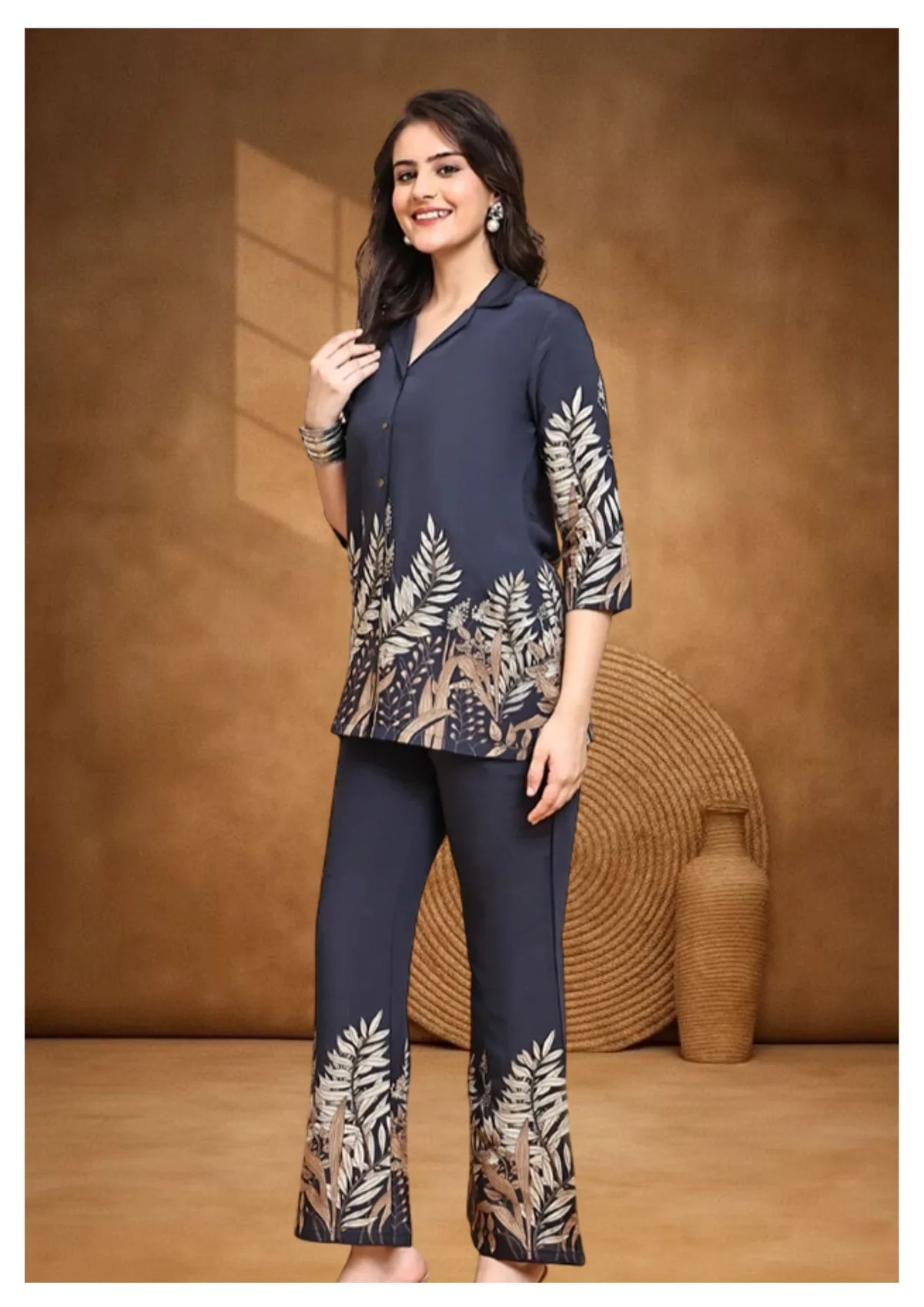 Navy Botanical Print Co-Ord Set for Women.