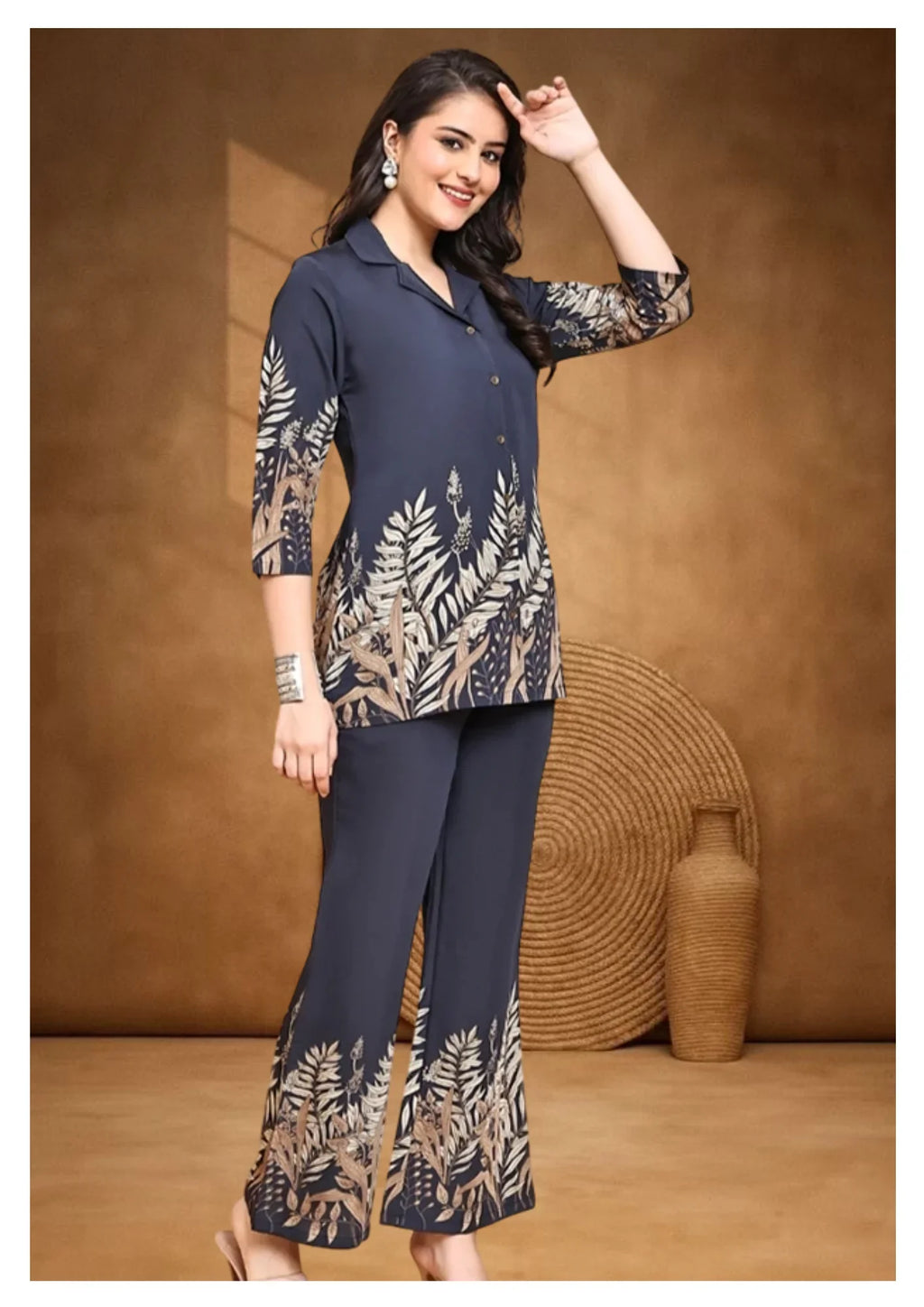 Navy Botanical Print Co-Ord Set for Women.