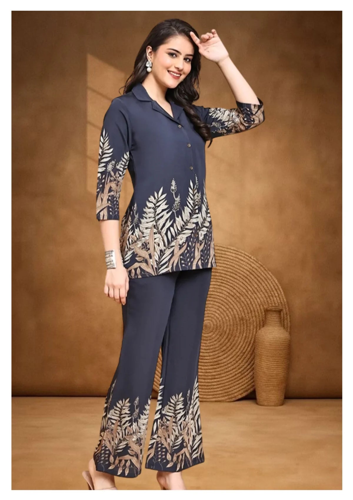 Navy Botanical Print Co-Ord Set for Women.