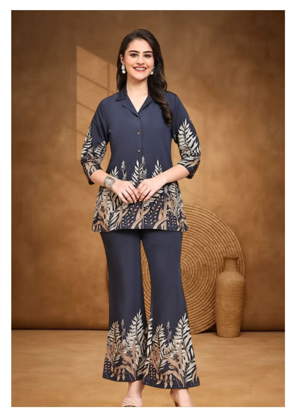 Navy Botanical Print Co-Ord Set for Women.
