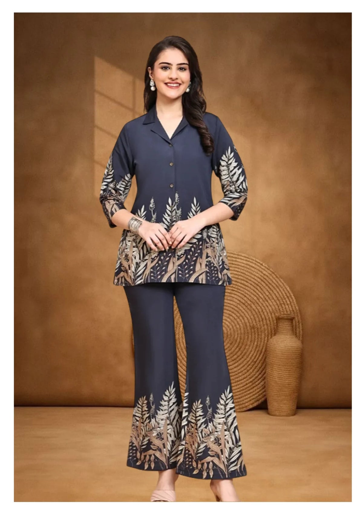 Navy Botanical Print Co-Ord Set for Women.